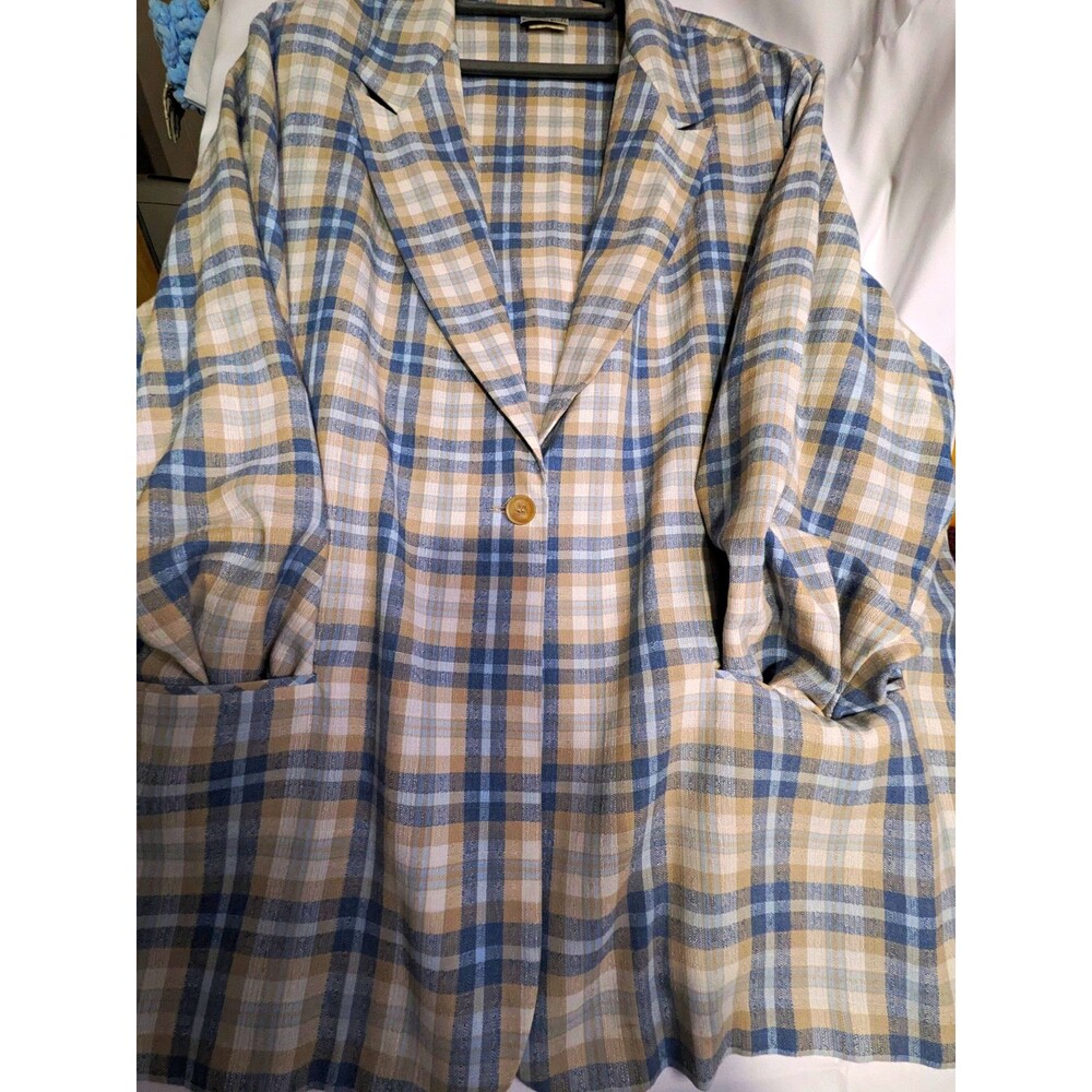 Fashion Bug women's 2-Piece Plaid Suit Beige/Blue/White 5XL Big & Tall Lined
